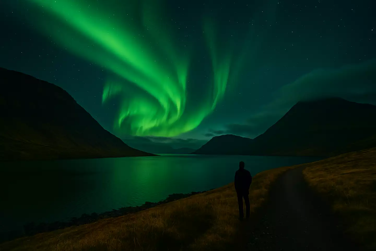 n fjord illuminé par le ballet céleste des aurores boréales