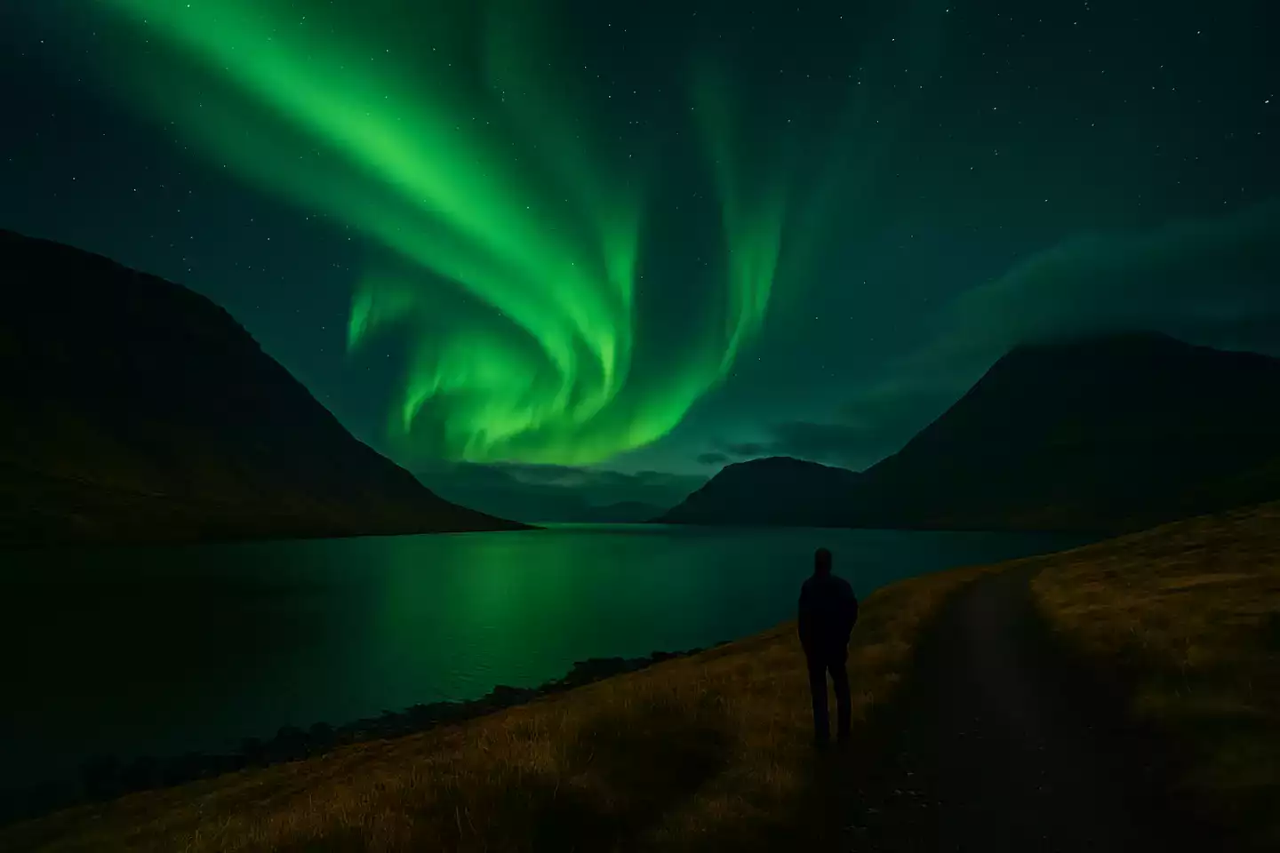 n fjord illuminé par le ballet céleste des aurores boréales