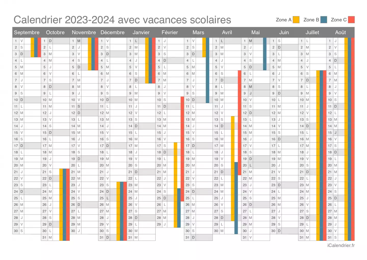 calendrier vacances scolaires 2023 2024